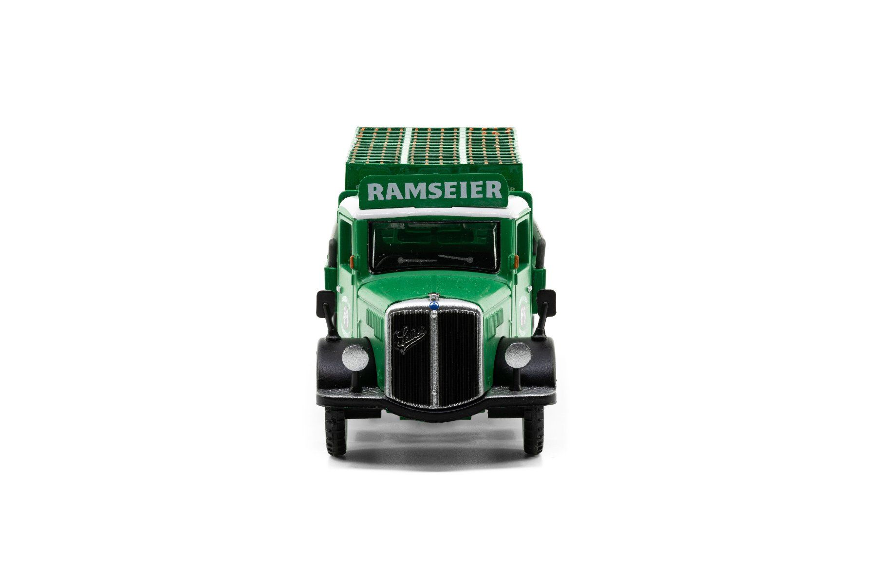 Saurer Modellini d'auto: ACE 2372 Saurer S4C Pritsche Ramseier  1:87 – Nuovo e nell'imballaggio originale da Derendingen venduto da Benfis 1