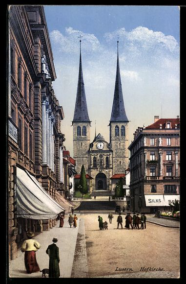 Ansichtskarten: AK Luzern, Hofkirche mit Geschäften – Gebraucht aus Berlin von bartko-reher