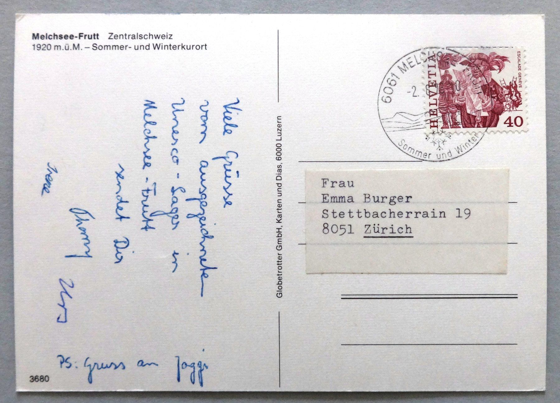 Ansichtskarten: Melchsee-Frutt 1920 m ü.M. – Gebraucht aus Fétigny von Billy2miny 1