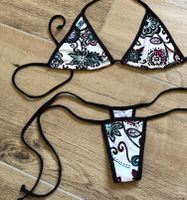 Boho String Bikini weiss schwarz blau mehrfarbig S/M A/B cup