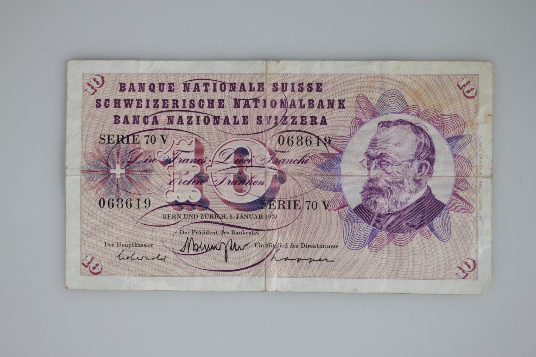 Banconote: Schweizer Banknote 10 Franken 1970 Serie 70 V – Usato da Basel venduto da IRMAundFRED 1