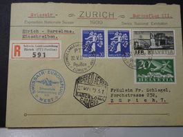 22.V.39. ZURICH1939, CORRERO AERO ZÜRICH-BARCELONA ;VIGNETTE