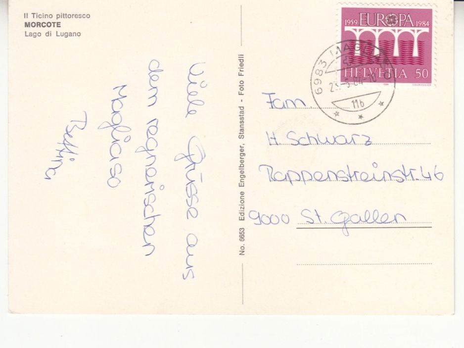 Cartoline postali: Morcote 1984 – Usato da Bürglen TG venduto da StampGraf 1