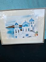 Aquarelle Santorin Grèce, encadré.