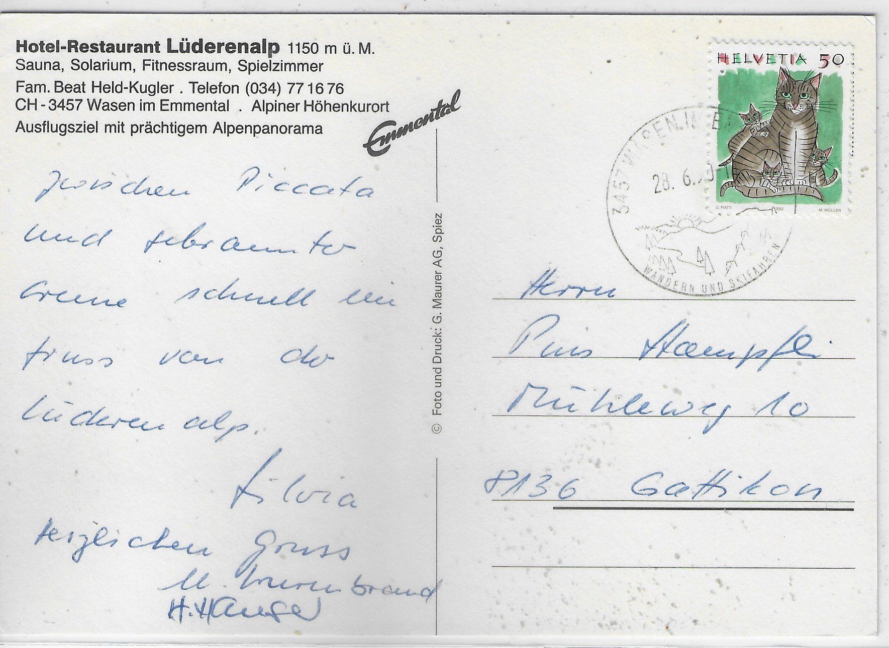 Cartoline postali: Hotel-Restaurant Lüdernalp - Wasen – Usato da Ettingen venduto da Kartenplanet 1