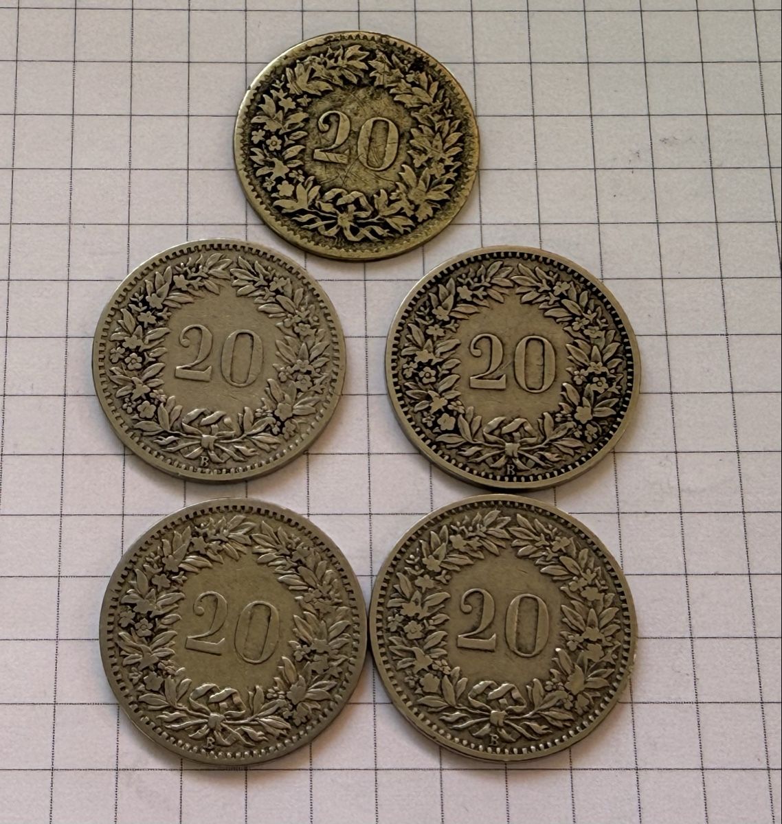 Tutti le monete: Lot 20 Rappen 1850-1894  – Usato da Zürich venduto da daki81 1
