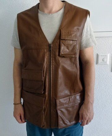 Herren Leder Weste Braun Grösse 50 / 52 guter Zustand