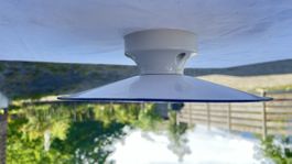 Deckenlampe/ Stalllampe mit Emailleschirm weiss