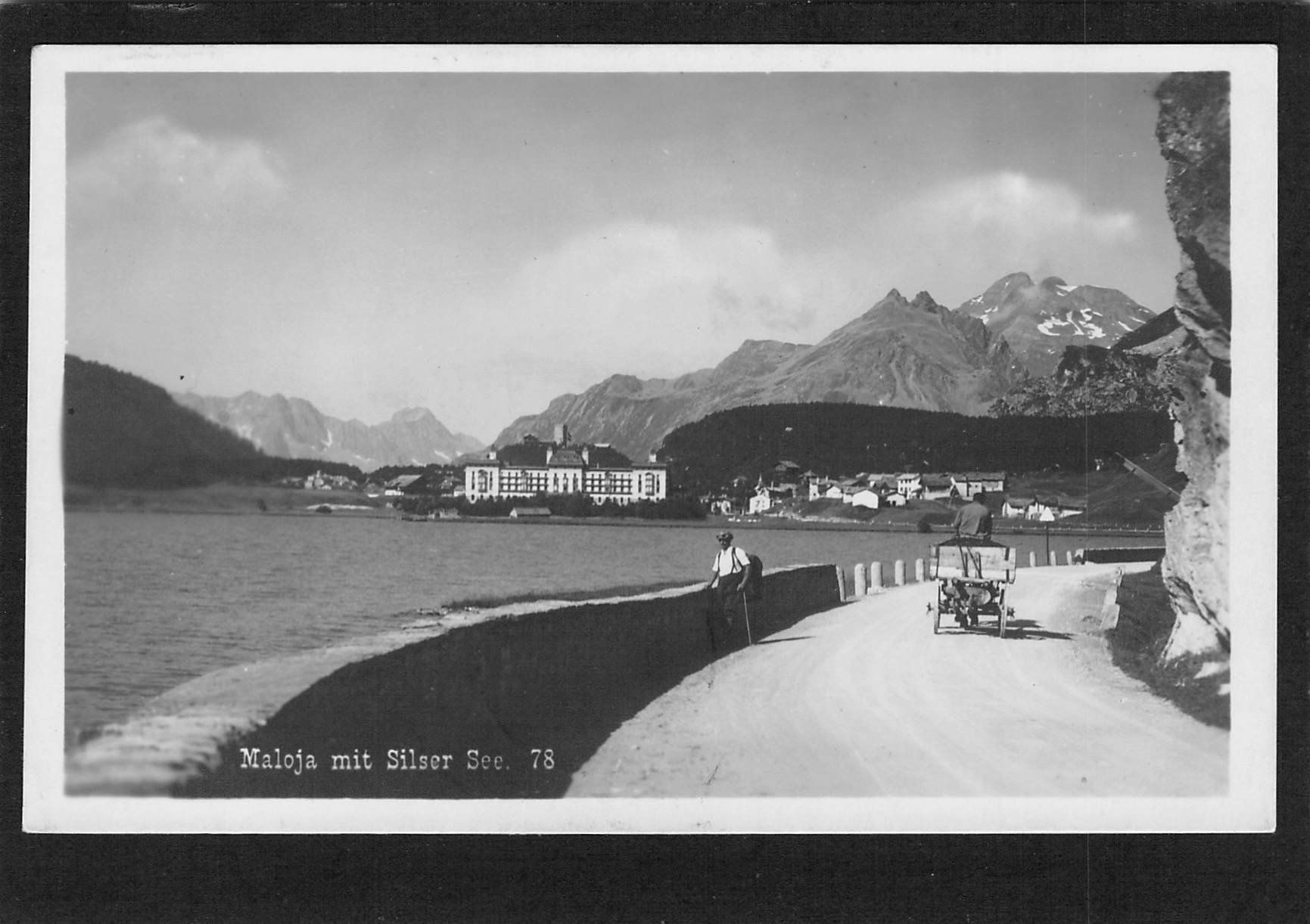 Cartoline postali: Maloya mit Silser See , gel. 1928 – Usato da Reichenburg venduto da Pipo-67