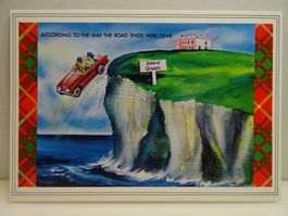Lustige Schottland Postkarte John o' Groats Oldtimer