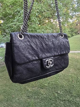 Chanel French Riviera Flap Bag Caviar Schwarz Ruthenium