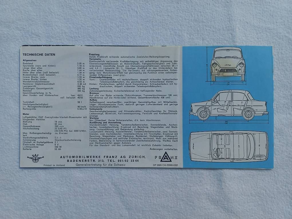 Documenti: DAF 600 Variomatic / Oldtimer Prospekt – Usato da Frauenkappelen venduto da Chruetzhubel 1