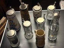 Bierkrug Konvolut Keramik Glas Zinn Deckel Konvolut