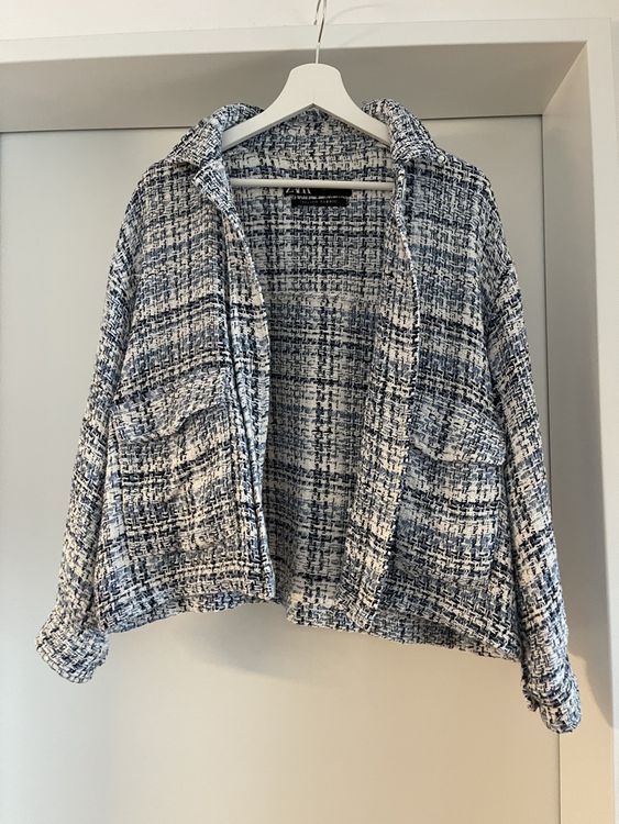 Tweed Jacke Zara Gr. S blau weiss kariert | Kaufen auf Ricardo