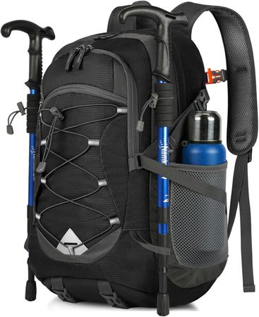 Wanderrucksack 40L Faltbar Wasserdicht Reflexstreifen Schwar