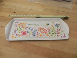 Serviertablett mit Blumenmuster & Biene "Bee happy" 🐝🌸