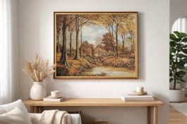 Tableau brodé vintage paysage automnal Tapisserie