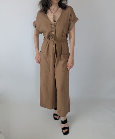 Jumpsuit Damen braun Grösse 38, Leinen 