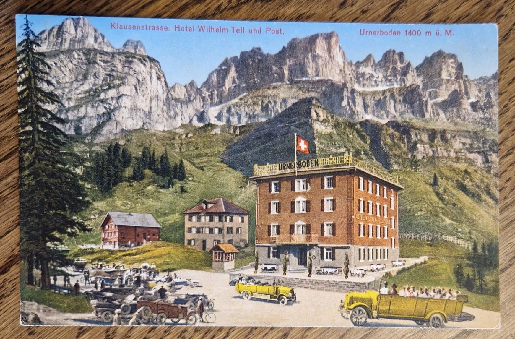 Cartoline postali: Klausen, Hotel Tell und Post, Oldtimer 1923 – Usato da Ebikon venduto da Donar50