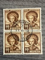 Pro Juventute 1940 Briefmarke Viererblock, gestempelt.