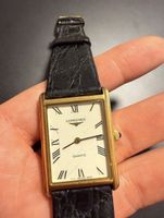 Longines Damenuhr, Lederarmband, Vergoldet, neue Batterie