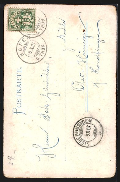 Cartoline postali: Litho Höfen bei Thun, Hohenlinden-Riede – Usato da Berlin venduto da bartko-reher 1