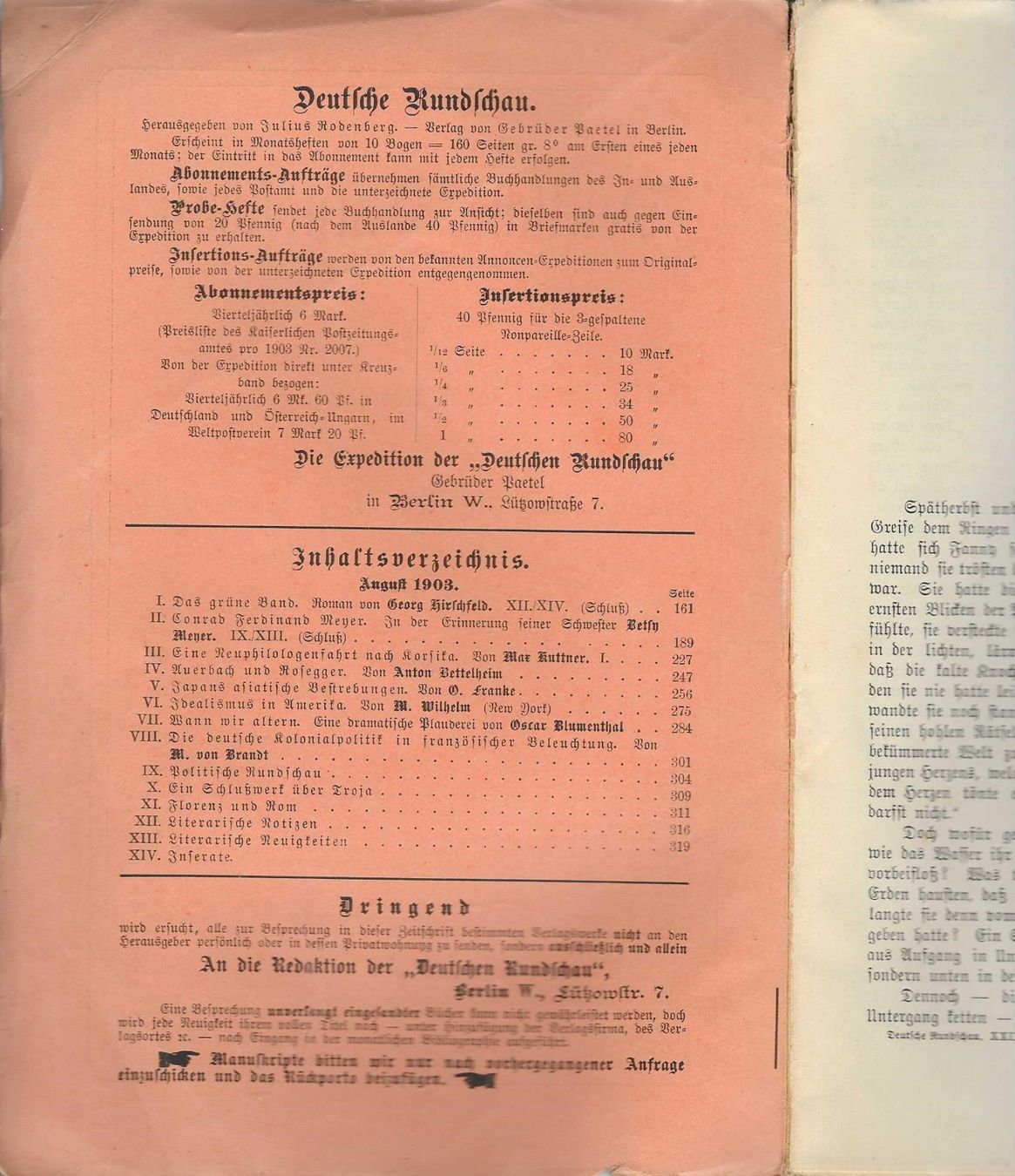 Libri: Deutsche Rundschau, August 1903 – Usato da Flims - Dorf venduto da Stagediver 1