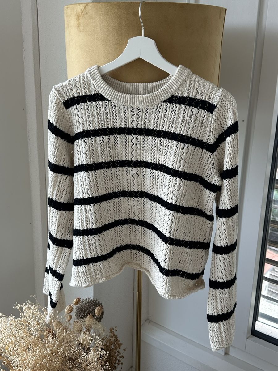 Pieces Maglioni & Felpe: Pieces Strickpullover, Gr. L, weiss/schwarz – Nuovo (secondo la descrizione) da Lenzburg venduto da selabella