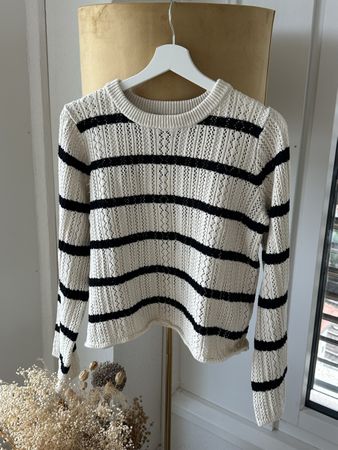 Pieces Strickpullover, Gr. L, weiss/schwarz