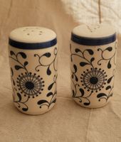 Salière et poivrière vintage en porcelaine, bleue et blanche