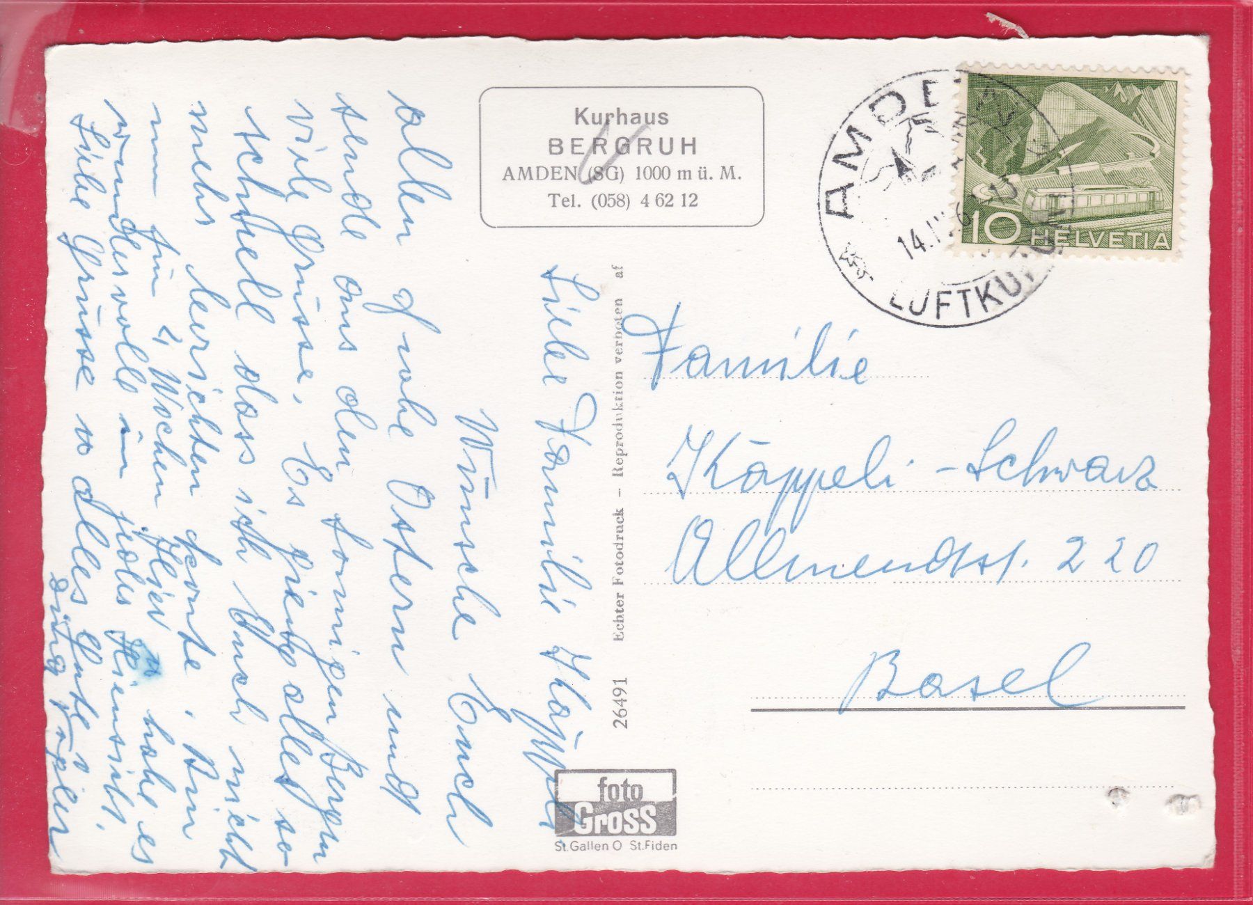 Cartoline postali: AMDEN MIT MATTSTOCK, 14.4.1968 – Usato da Oberrieden venduto da Gebirgsstelze 1