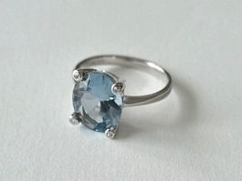 Eleganter Silber 925 Aquamarin Ring - Neu