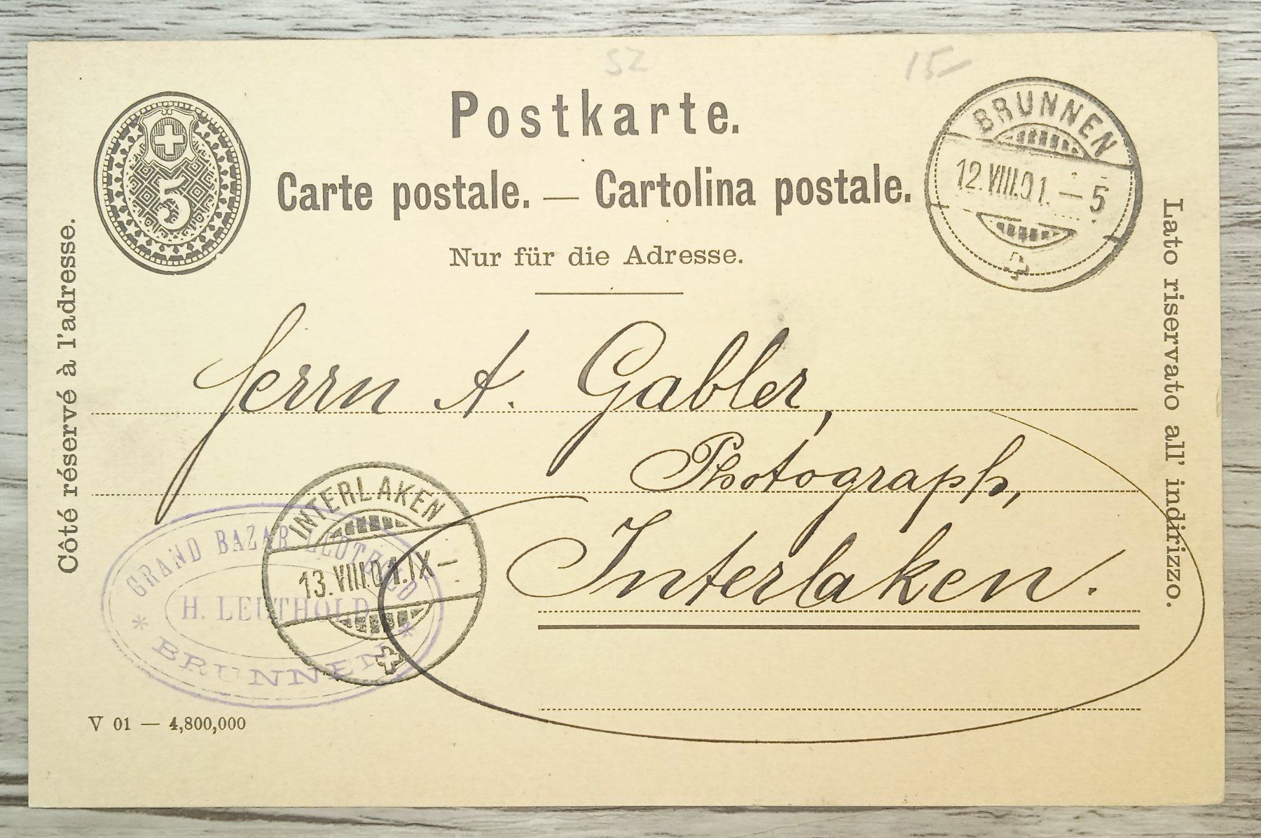 Tutti i francobolli: TR69 Carte Postale + Timbre Suisse 1901 – Usato da Cousset venduto da Patrick_Collections