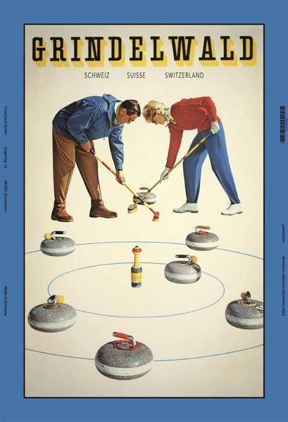 Insegne: Blechschild-GRINDELWALD-CURLING – Nuovo e nell'imballaggio originale da Rupperswil venduto da big-one-sale