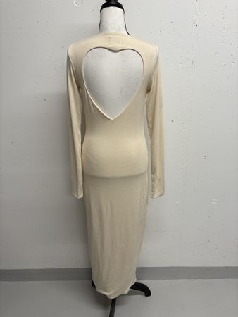 Six Ways to Sunday Maxikleid beige Rückenfrei Gr. M Herz