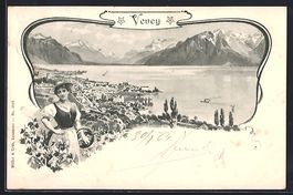 Vevey, Teilansicht mit Bergen, 1904
