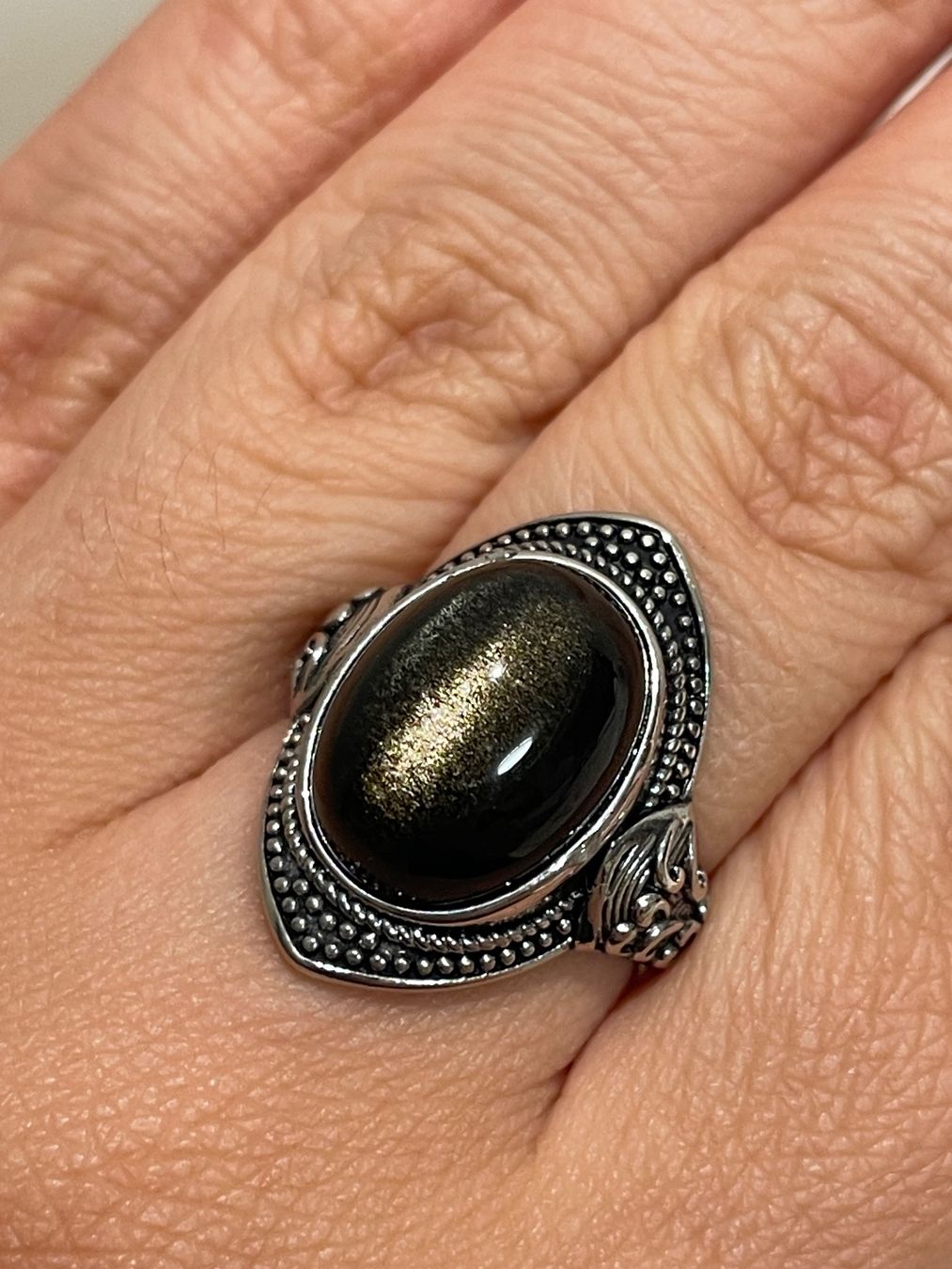 Ringe: Vintage Gold Obsidian Ring – Neu und originalverpackt aus Schiers von sisikristall