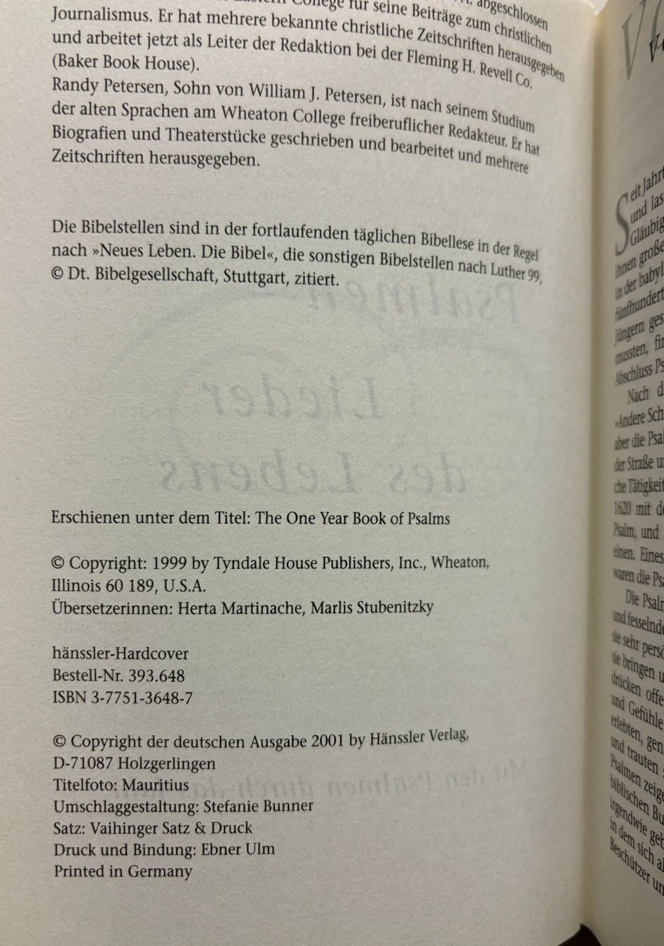 Libri: Petersen William, Psalmen - Lieder des Lebens – Nuovo (secondo la descrizione) da Sarnen venduto da Livres 2