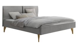 Doppelbett gepolstert grau Holzbeine gebraucht Zustand