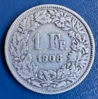 Schweizer Münze 1 Franken 1908 Helvetia Silber gebraucht