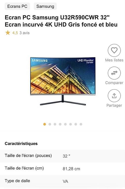 Ecrans: Ecran PC Samsung U32R590CWR 32" – D'occasion à Le Pâquier-Montbarry par atajo