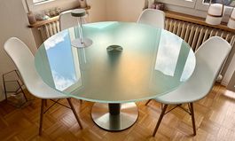 Design-Glastisch rund  satiniertes Sicherheitsglas