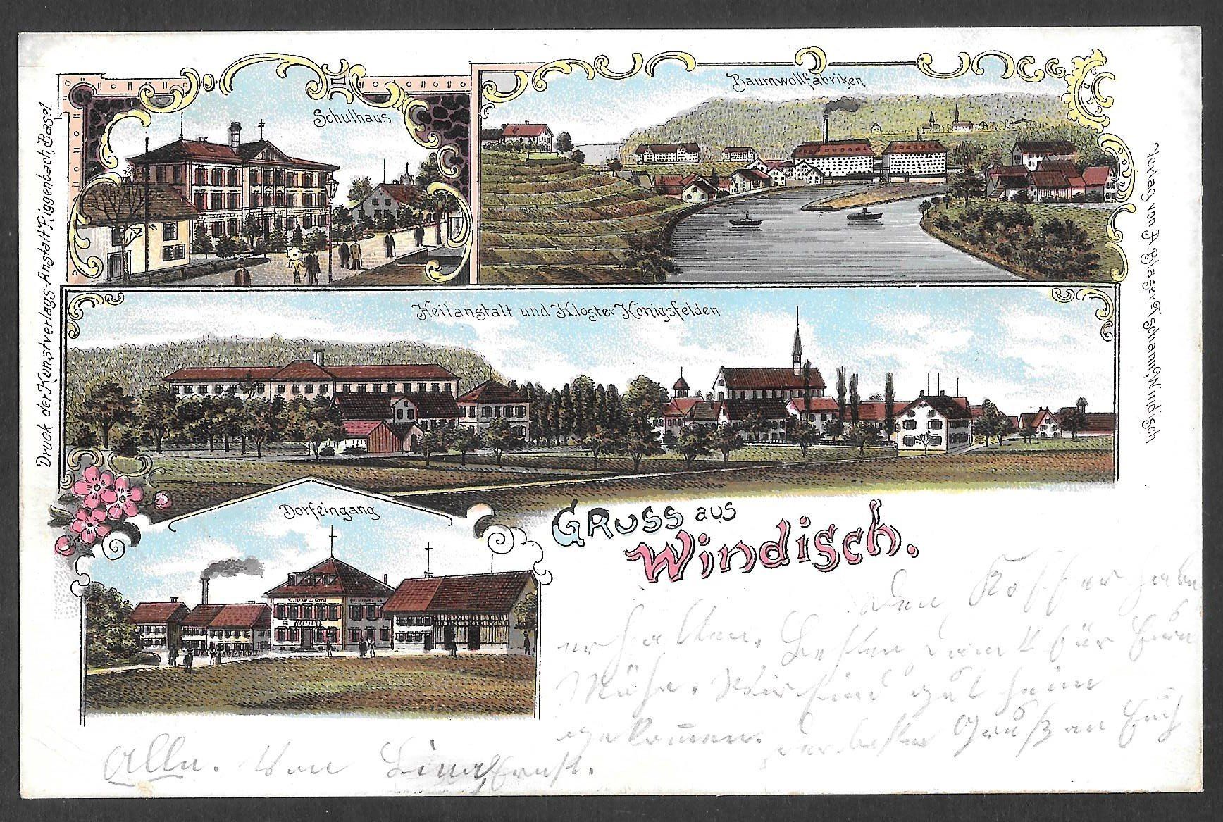 Cartoline postali: Windisch farbige Lithografie 4 Bilder – Usato da Olten venduto da clotaldi