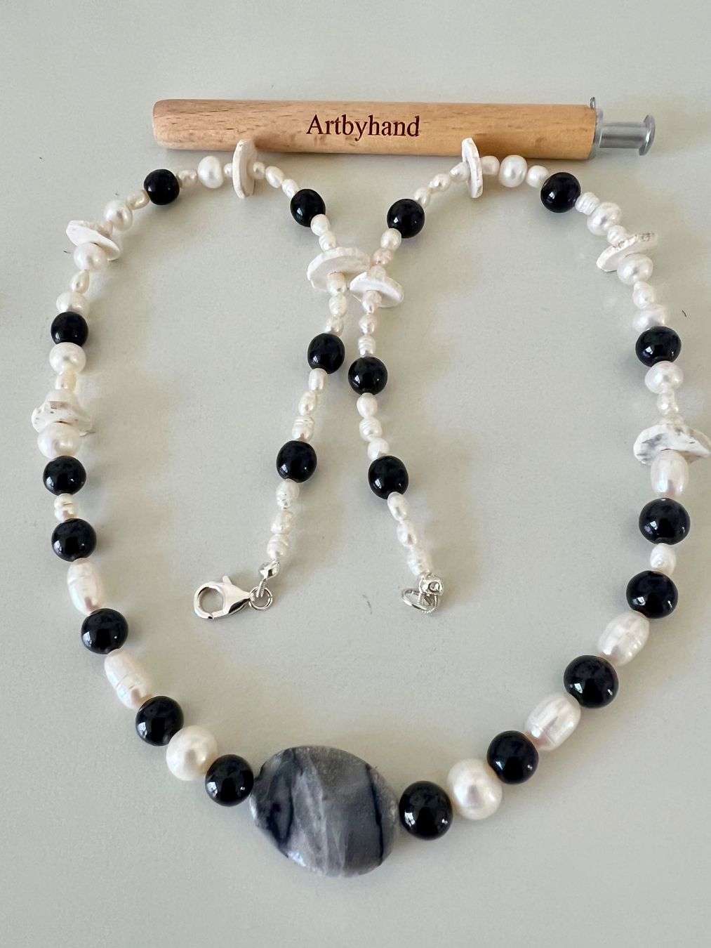 Catenine: Echtperlen Longkette Onyx Picasso Marmor 925 Silber 60cm Neu – Nuovo (secondo la descrizione) da Ruswil venduto da artbyhand 5