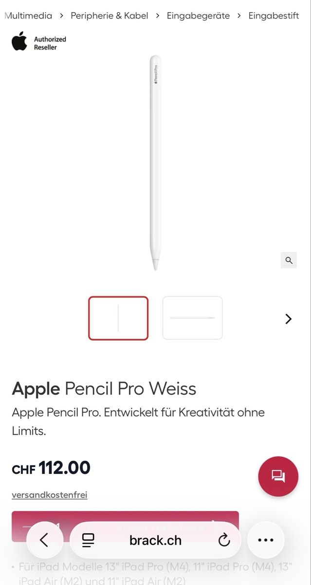 Apple Tablet PC: Apple Pencil Pro – Nuovo e nell'imballaggio originale da Ringgenberg BE venduto da sr85