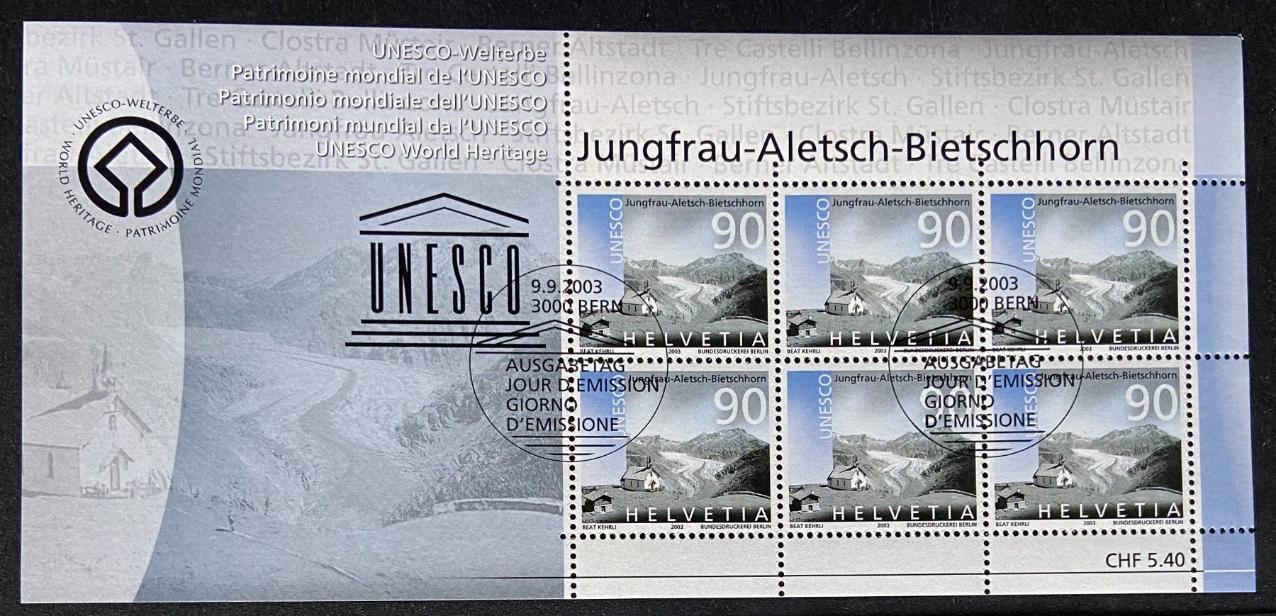 Tutti i francobolli: Schweizer Kleinbogen  2003 UNESCO-Welterbe – Usato da Böckten venduto da Hansi36 1