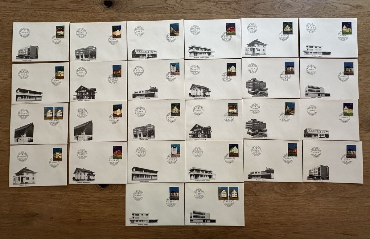 Tutti i francobolli: Liechtenstein - 1980 26x Postämter FDC – Usato da Schmitten / FR venduto da Samsara169