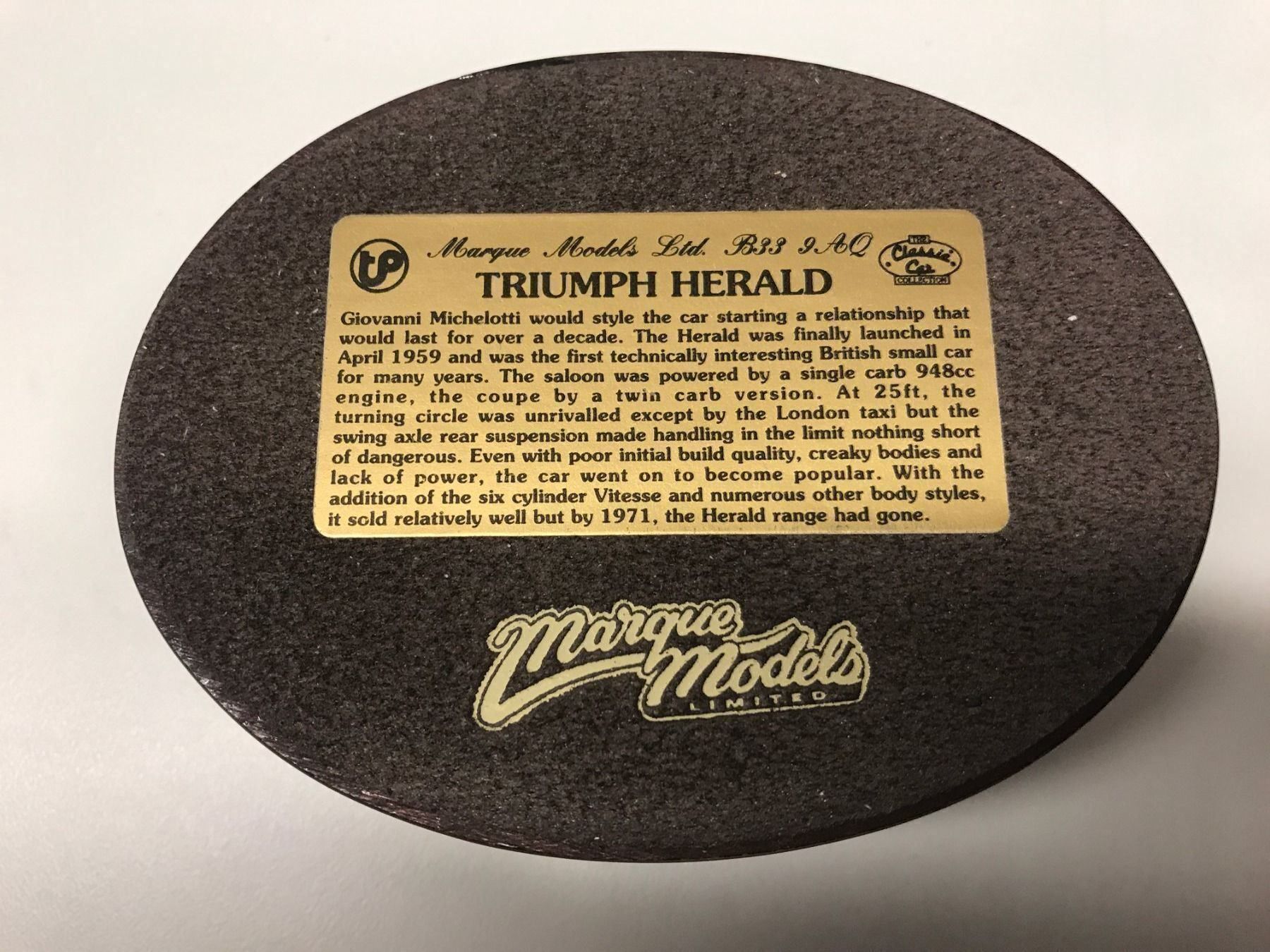 Triumph Modellini d'auto: Triumph Herald two door saloon – Nuovo e nell'imballaggio originale da Giswil venduto da Healey71 9