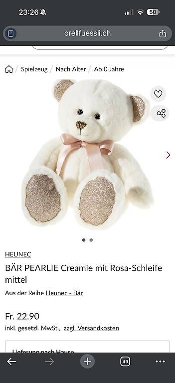 Puppen: Heunec BEAR PEARLIE 'Creamie' with rosé bow medium – Gebraucht aus Crans VD von mis_lq8h 1
