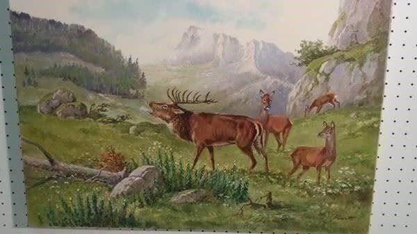 Gemälde: E.Kurti "Hirsch" Oelgemälde – Gebraucht aus Zürich von Galerie-Kunst